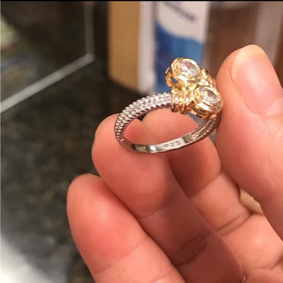 New Sparkling Stylish Two-Tone CZ Ring - Picture 6 of 7